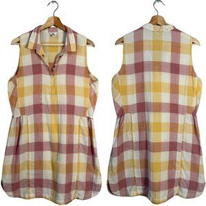 Woolrich Organic Cotton Plaid Collared Mini Dress Women's L Red Yellow Outdoors
